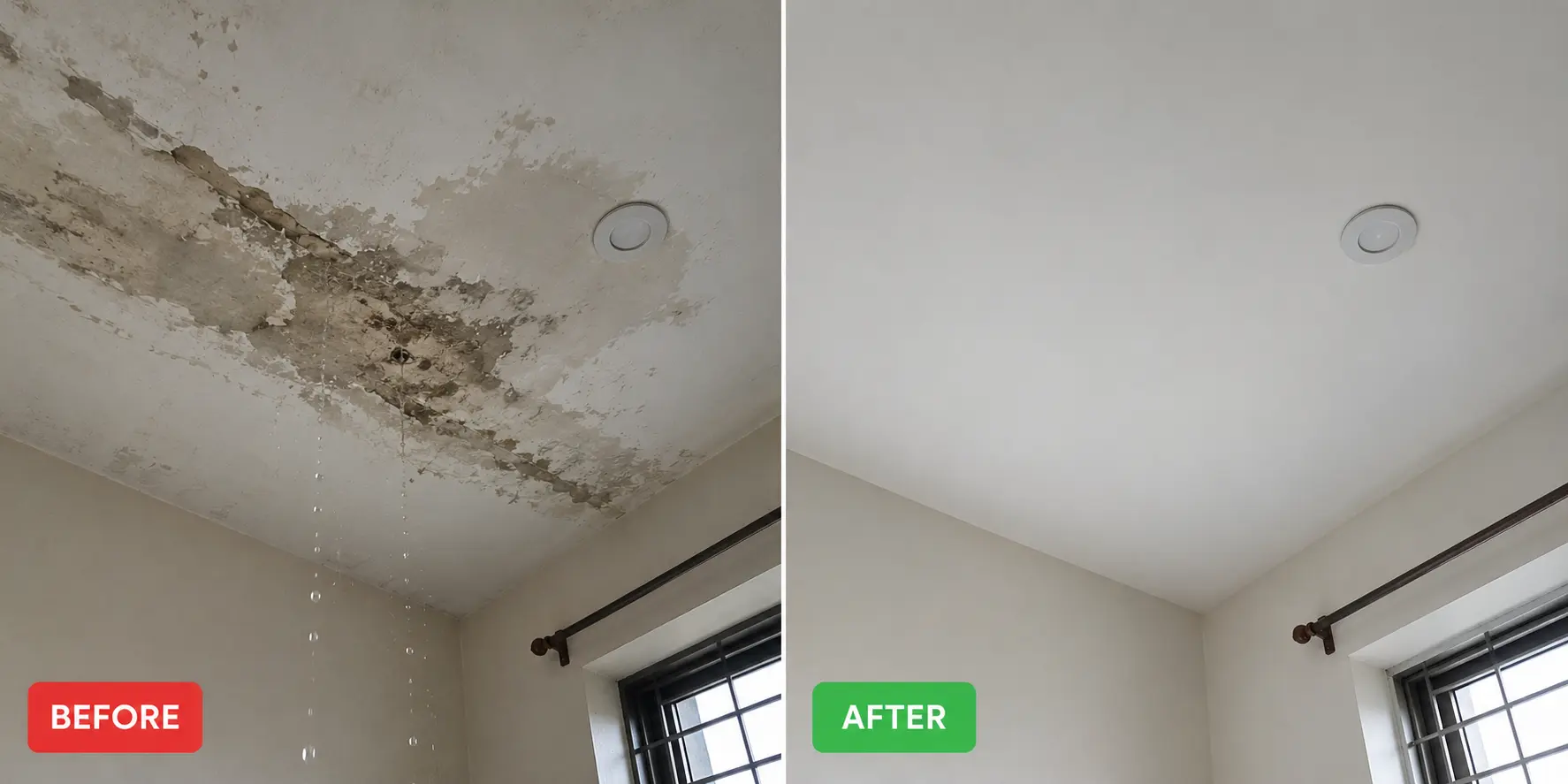 Roof slab leakage waterproofing before and after — Dhanmondi residence